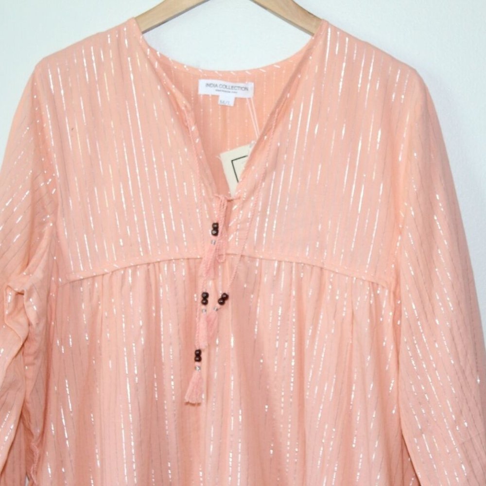 NWT India Collection Emerson Fry Heirloom Dress Peach Silver Lurex M/L H12910 - Picture 3 of 11